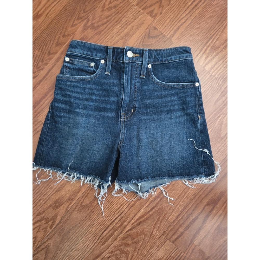 Madewell Curvy High-Rise Denim‎ Shorts Dark Wash Raw Hem Size 27 Womens